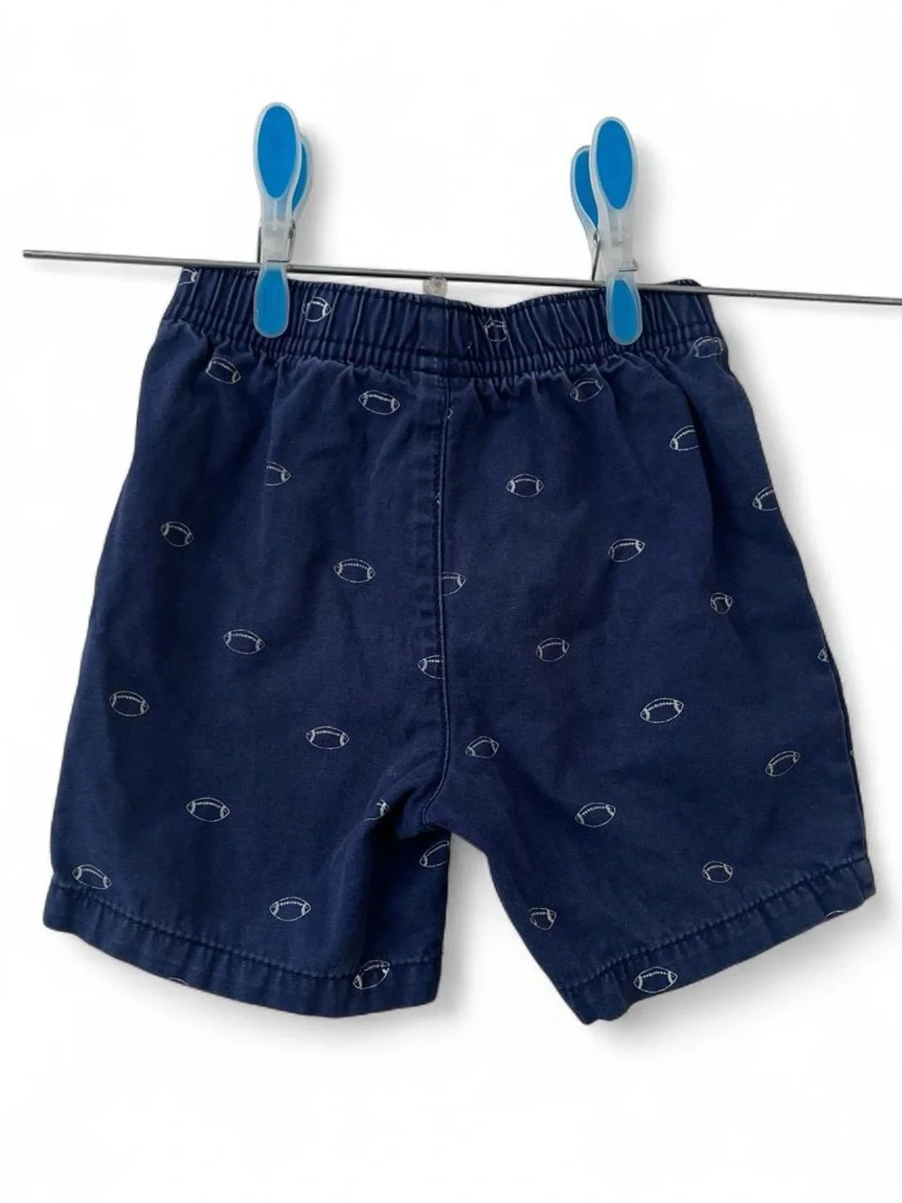100% Cotton Soft Canvas Carters Poplin Shorts Navy Blue White Football Print GUC